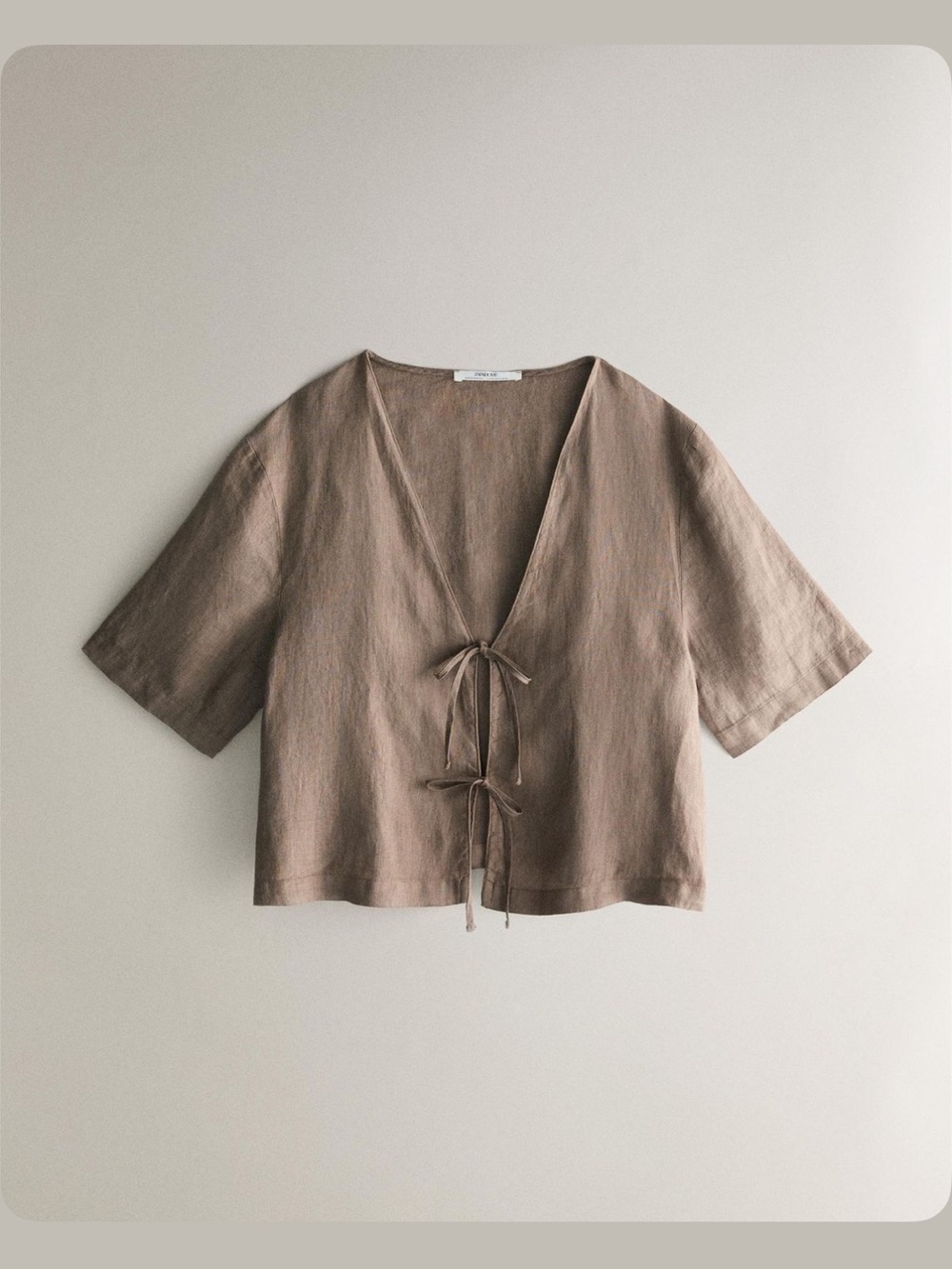 Zara Brown Tie-Front Short Sleeve Linen Top